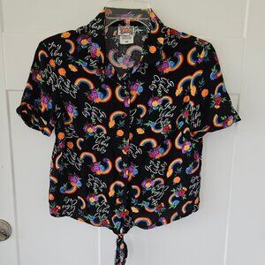 Spencers Short Sleeve Crop Top with Bottom tie, "Gay Vibes Only" Size Small